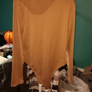 Women's Tan Long Sleeve Bodysuit